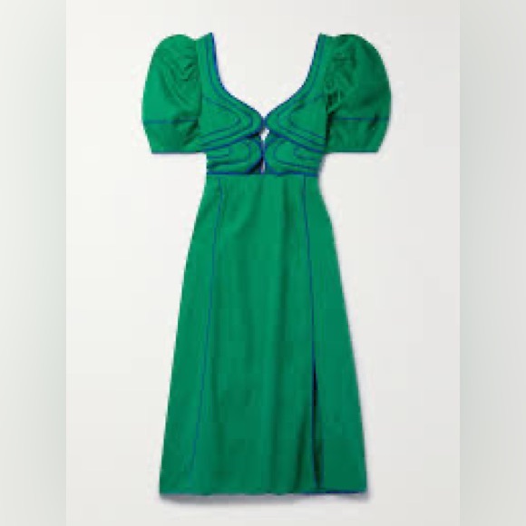 Farm Rio Cut-out Exposed-seam Midi Dress In Green - Picture 2 of 5